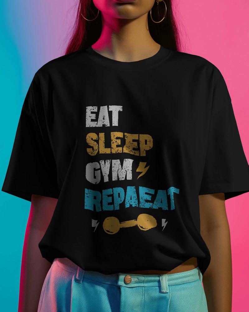 Eat Sleep Gym Repeat - Unisex Oversized T Shirt - Bindaas Store