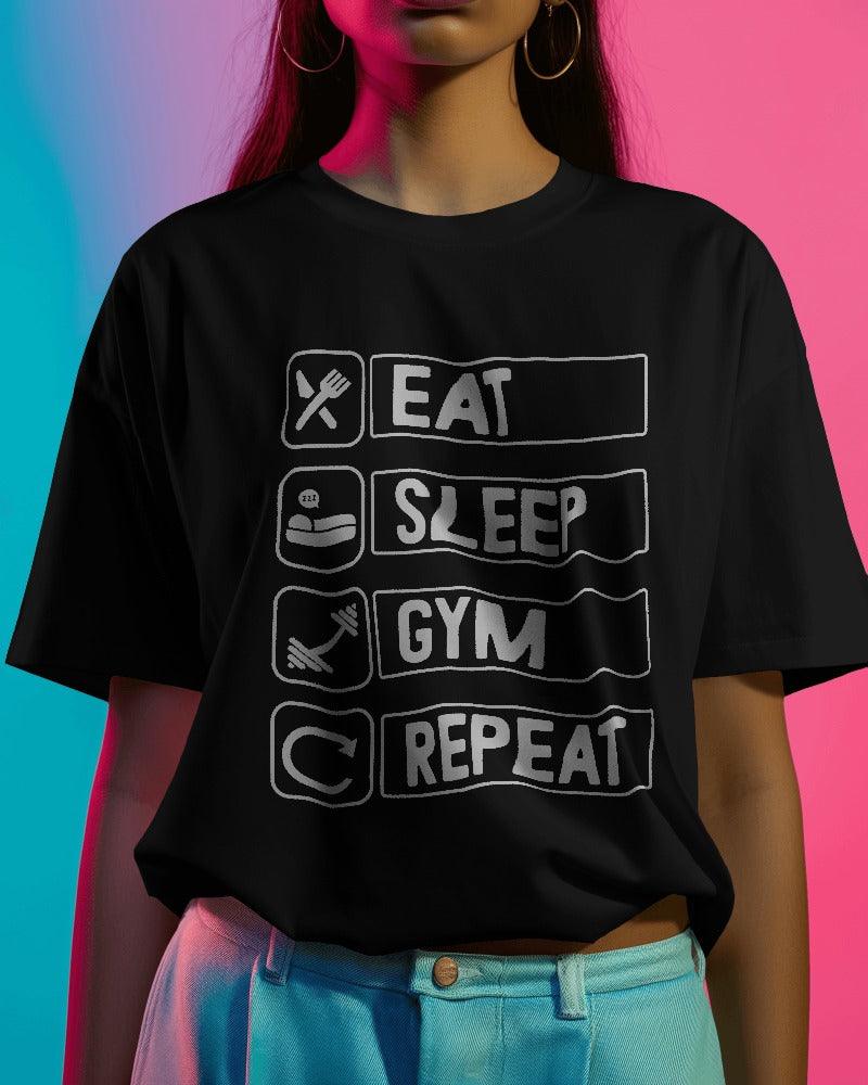 Eat Sleep Gym Repeat - Unisex Oversized T Shirt - Bindaas Store